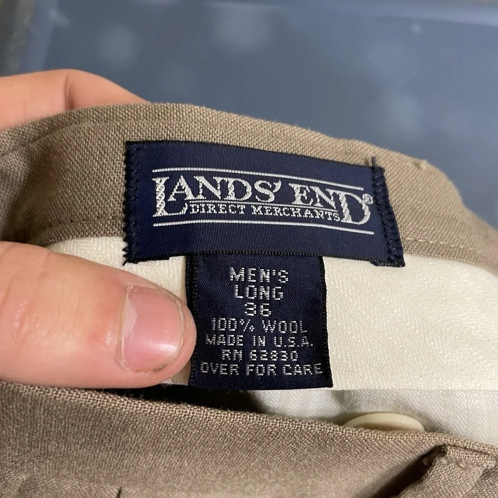 Vtg 90s Lands Ends Double Pleated Slacks Pants Mens 36x32 Cuff Wool Made in USA